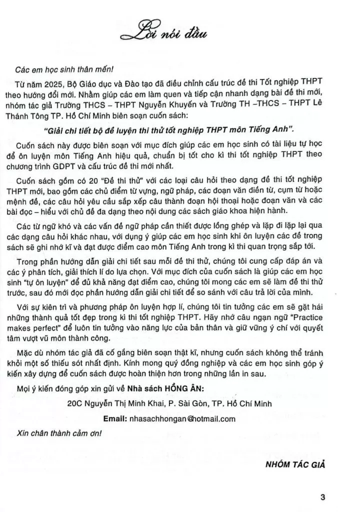 GIẢI CHI TIẾT BỘ ĐỀ LUYỆN THI THỬ TỐT NGHIỆP THPT MÔN TIẾNG ANH THEO CẤU TRÚC ĐỀ THI MỚI 2025 (Dùng chung cho các bộ SGK hiện hành)
